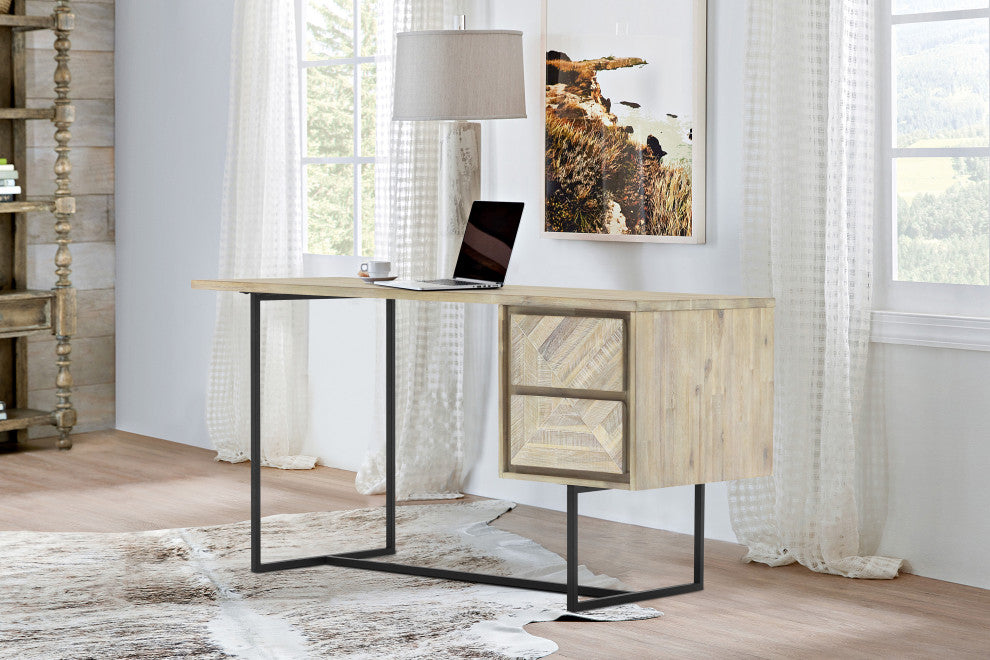 Peridot 2 Drawer Desk, Natural Acacia Wood