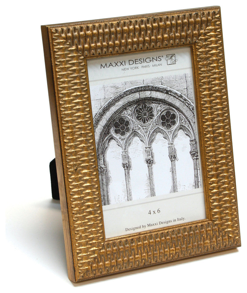 Arezzo Antique Frame, Gold And Rattan Pattern, 5"x7"