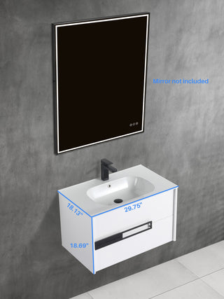 Brest Floating Bath Vanity with Sink, Wall Mounted Vanity and Sink, Glossy White, 30''