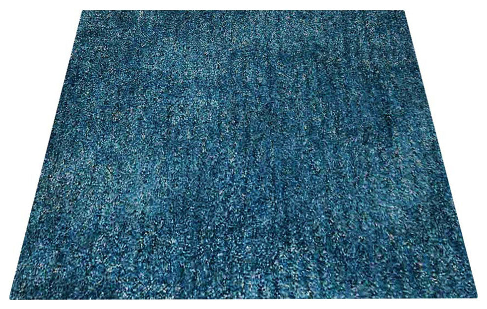 HAND TUFTED SHAG POLYESTER ECO-FRIENDLY AREA RUGS- Turquoise&White Color, Solid