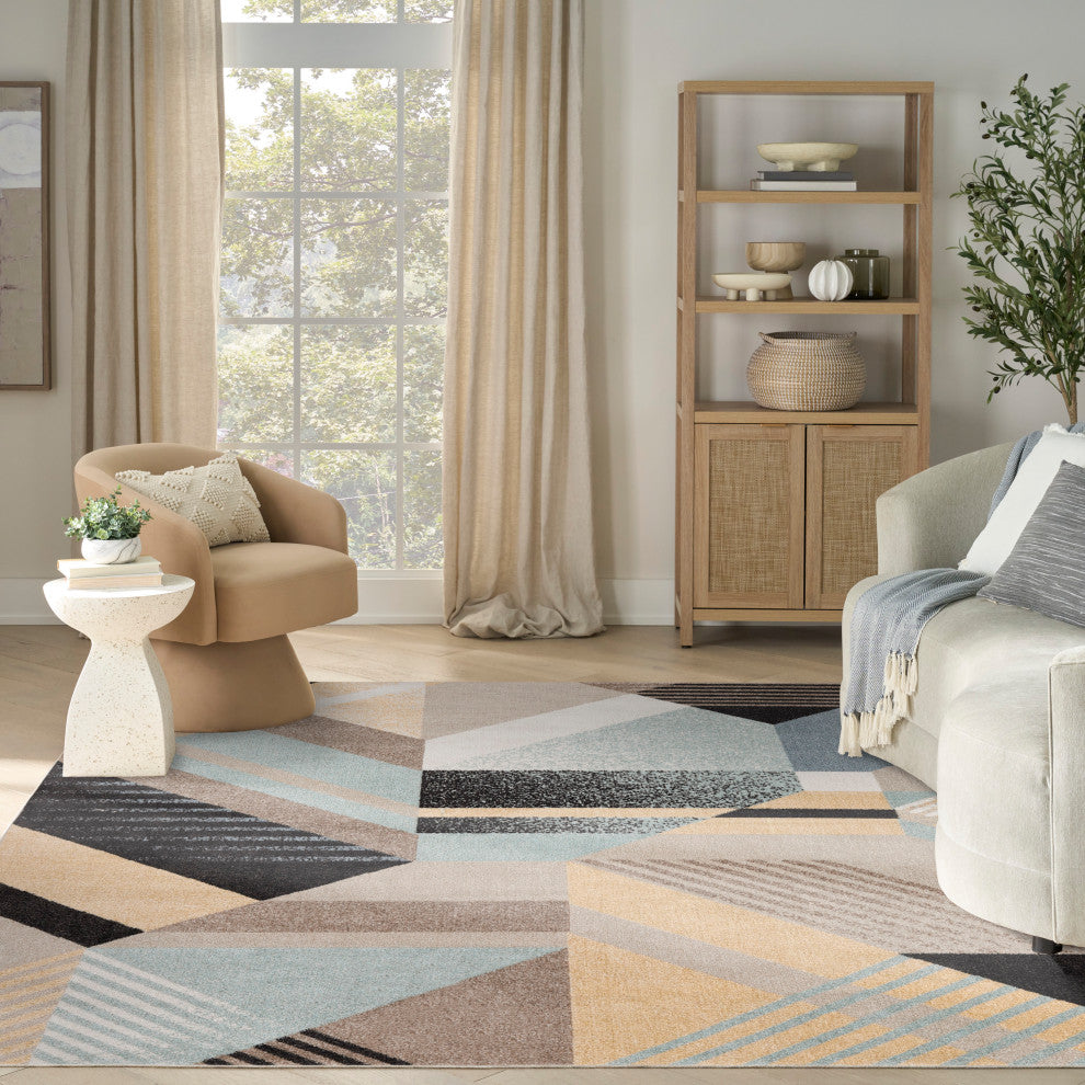 Nourison Washable Decor 9' x 12' Blue Multicolor Modern Indoor Rug