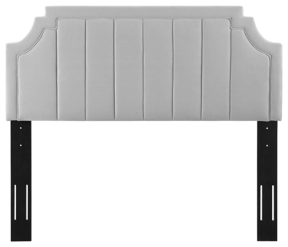 Tufted Headboard, King Size, Velvet, Light Gray, Modern Contemporary