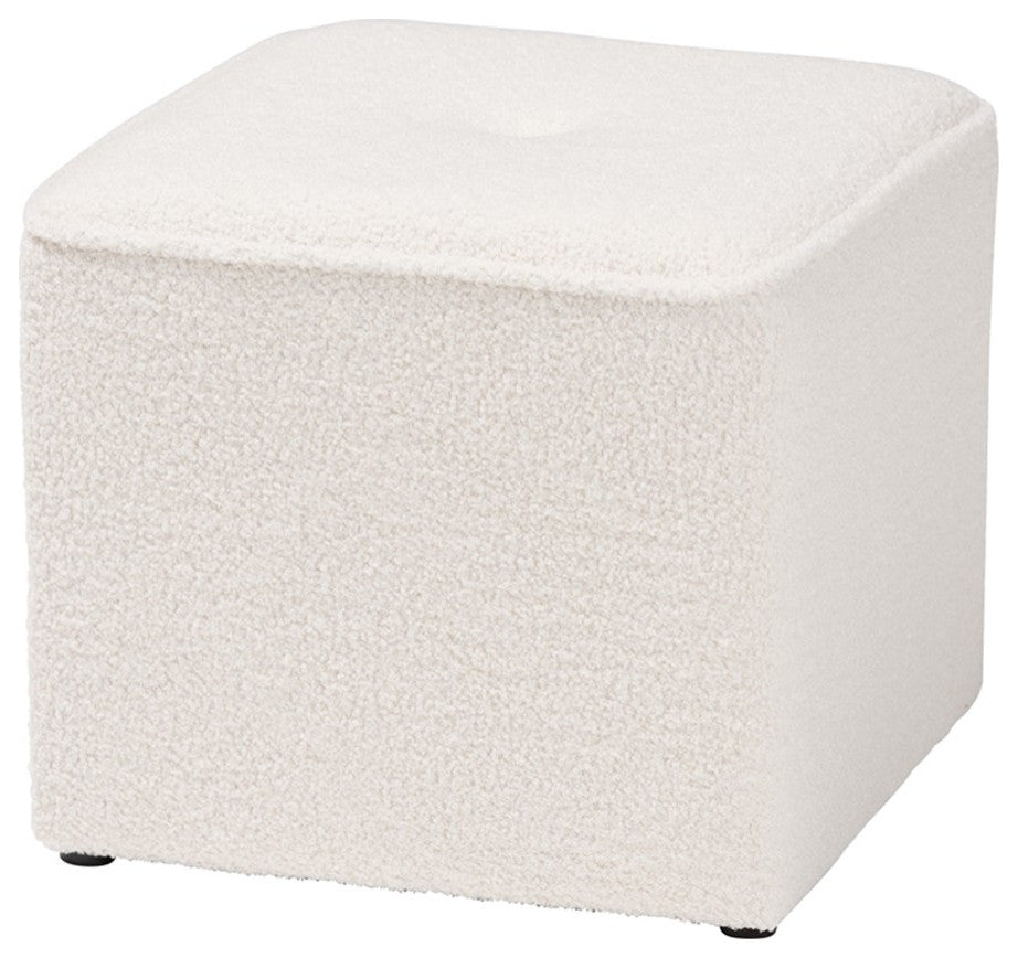 Isaiah Modern and Contemporary Ivory Boucle Upholstered Ottoman