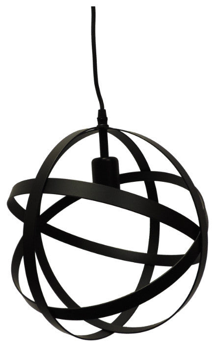 Spherical Orb Shape Metal Globe Pendant, Black