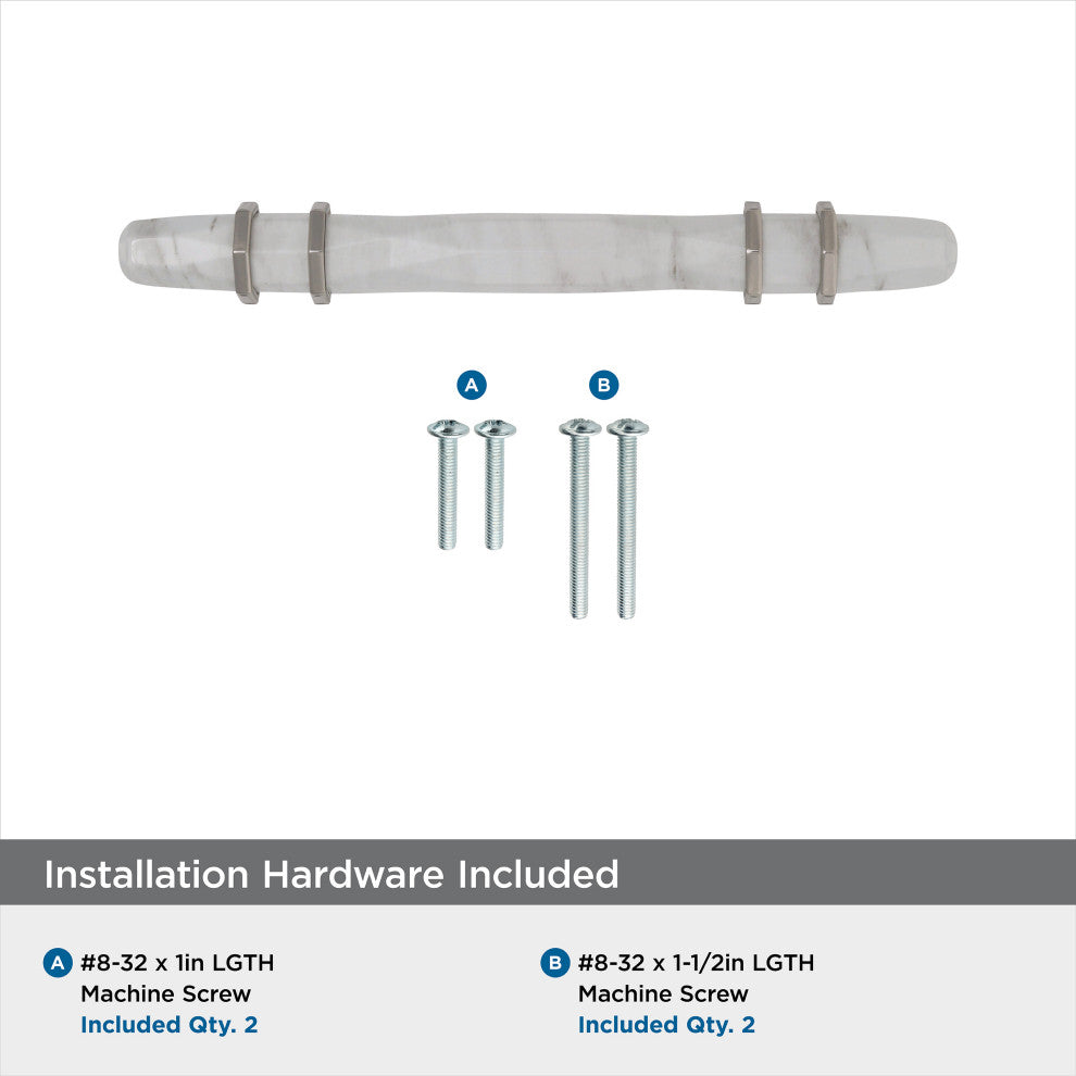 Carrione Cabinet Pull, Marble White/Polished Nickel, 3-3/4" Center-to-Center