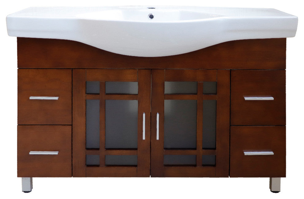 48" Single Sink Vanity, Wood Walnut Finish and Mirror