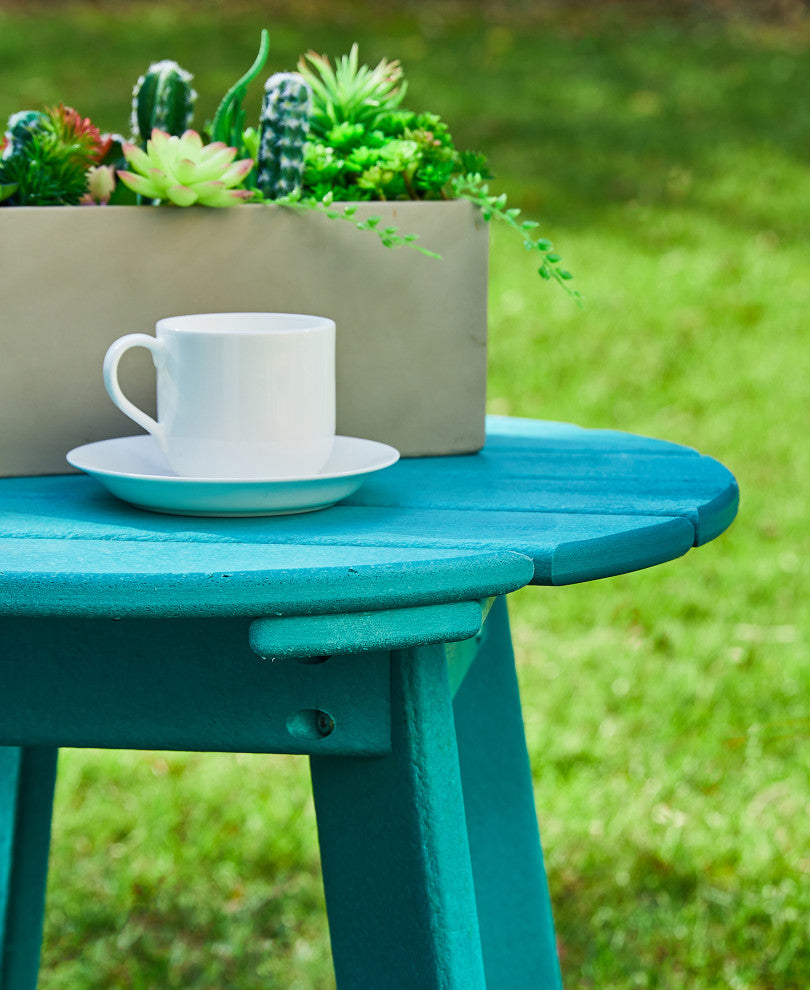 20"D Outdoor Patio HDPE Round Side Table, Aqua