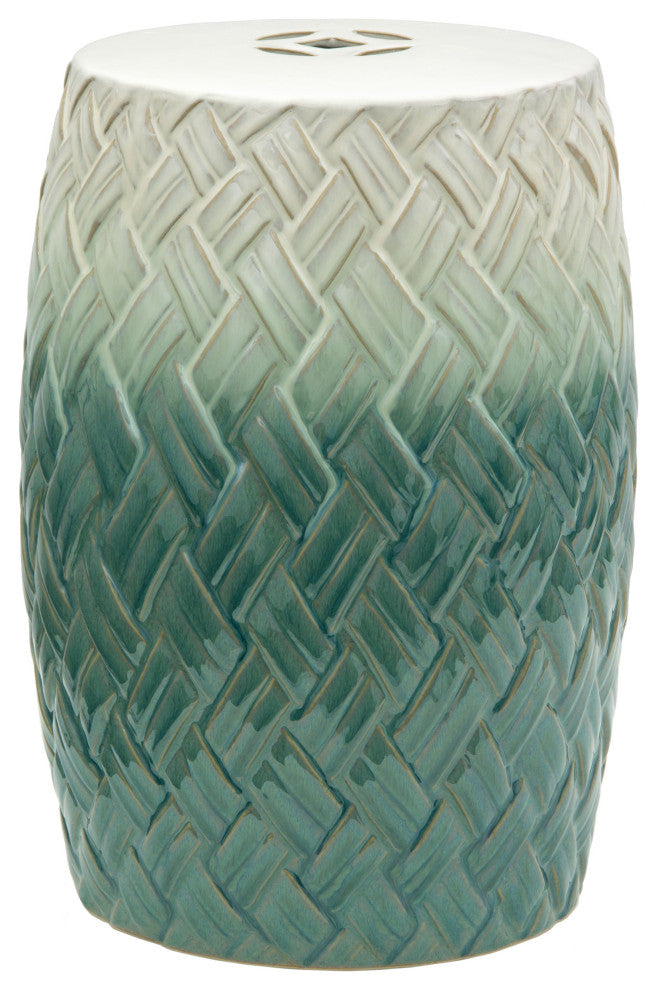 18" Carved Woven Design Porcelain Garden Stool