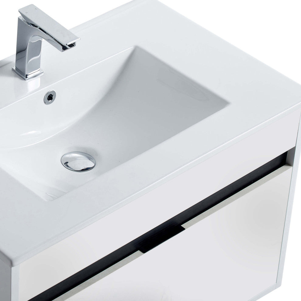 Alpine Wall Mount Bathroom Vanity and Sink, White Matte, 30"
