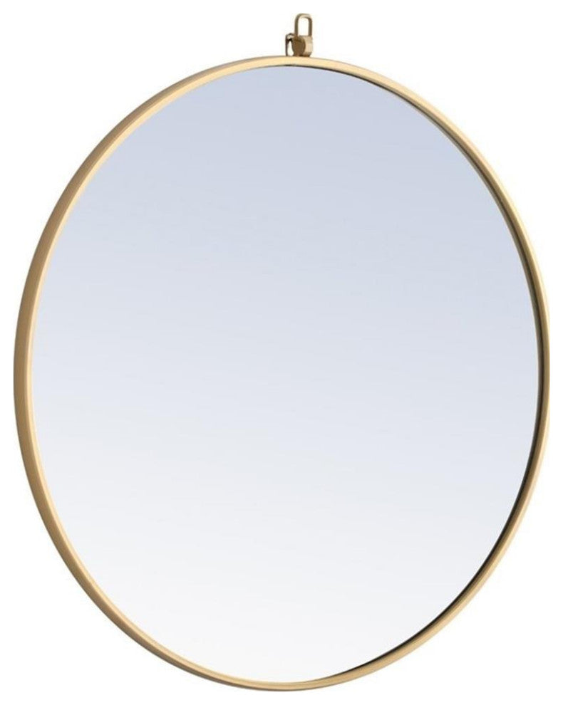 Elegant Decor Rowan 28" Round Metal Frame Hooked Mirror in Brass