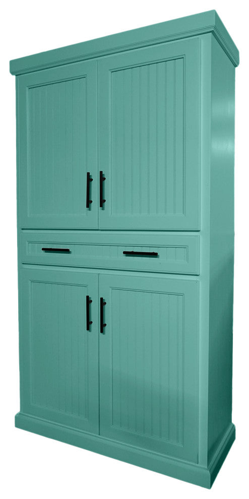 Extra Wide Coastal Kitchen Pantry Cabinet, Aqua Fiesta