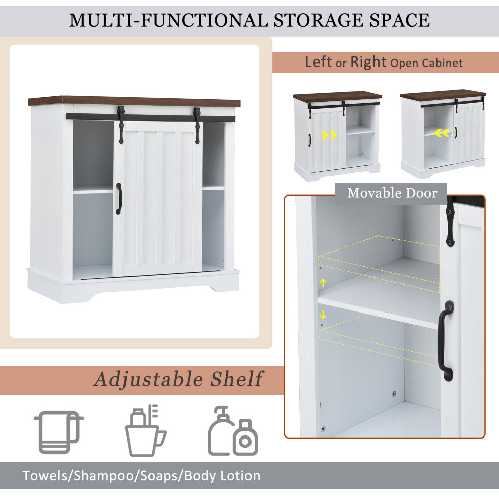 Freestanding Storage Cabinet in White, Sliding Barn Door