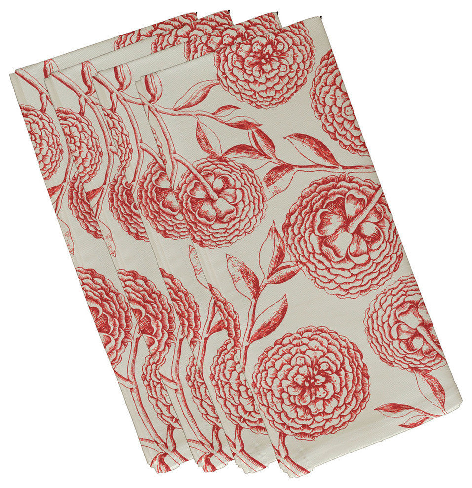 Antique Flowers, Floral Print Napkin, Coral, Set of 4