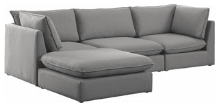 Mackenzie Linen Textured Fabric 4-Piece Modular L-Shaped Sectional, Grey