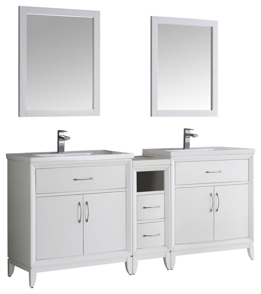 Cambridge 72" White Double Sink Traditional Vanity With Mirrors, FFT1030BN