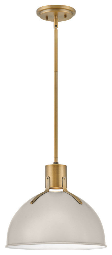 Hinkley Argo 14" Small LED Pendant Light, Lacquered Brass + Light Taupe shade