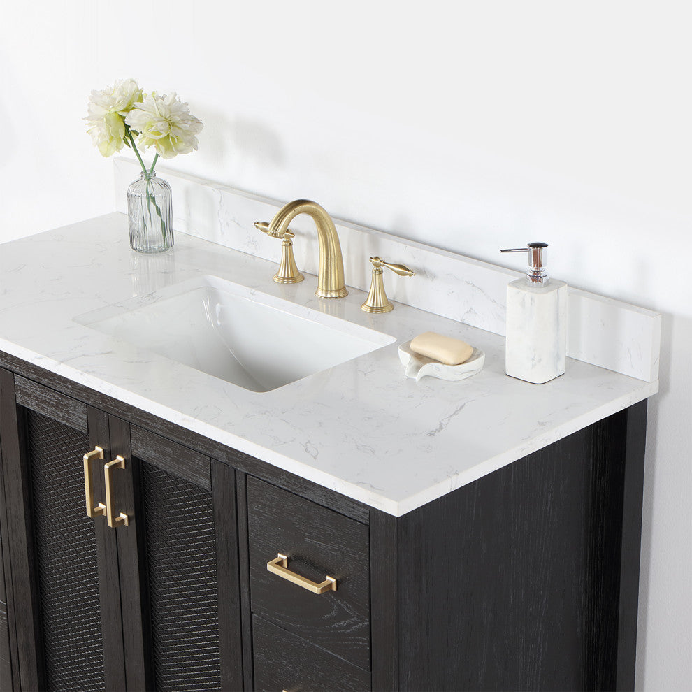 Hadiya Black Oak Bathroom Vanity Set, 48", Without Mirror