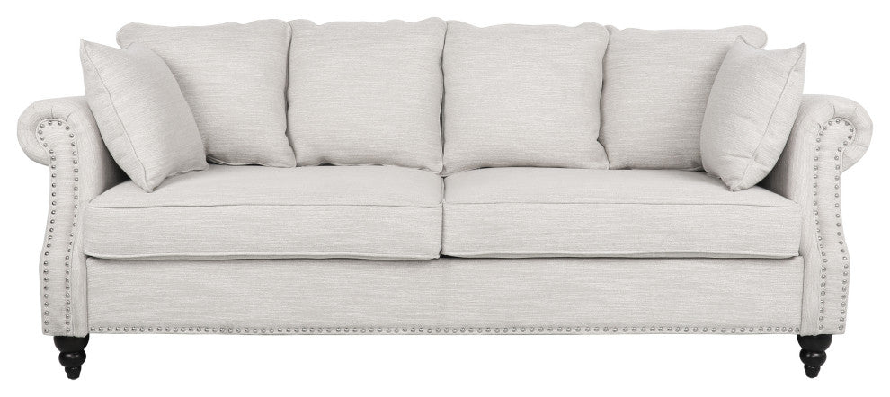 Bonny Fabric Pillowback 3-Seater Sofa With Nailhead Trim, Beige/Dark Brown