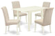 Dinette Set 5 Pc, Four Parson Chairs, Table, Linen White Solid Wood, Cream Color