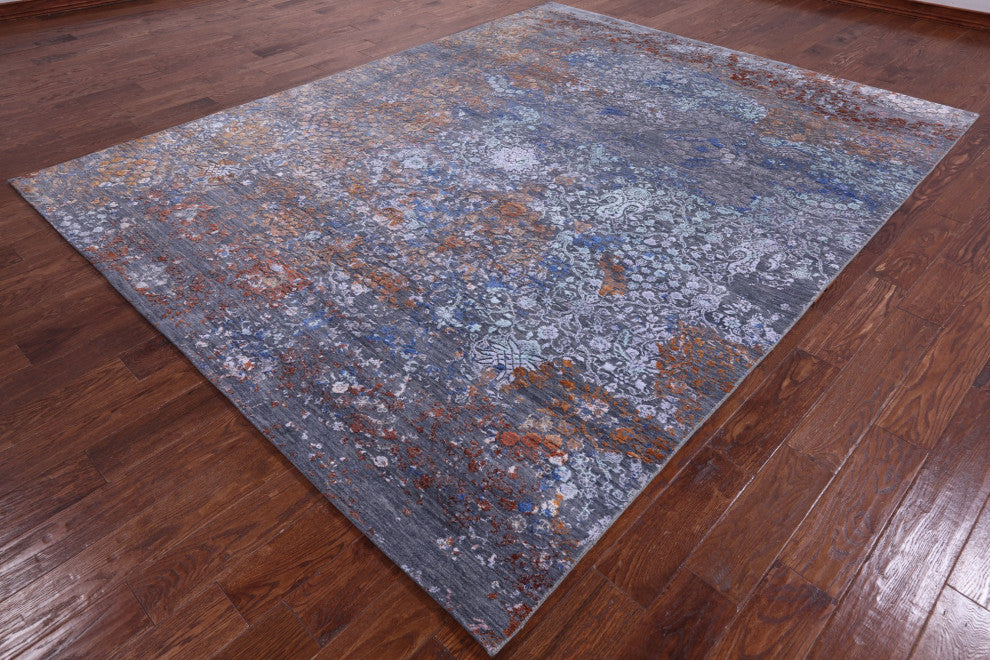 7' 11" X 10' 3" Modern Handmade Wool and Silk Rug Q8711