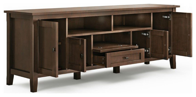 Warm Shaker Solid Wood 72 Inch Tv Media Stand In Russet Brown For Tvs Up To 80"
