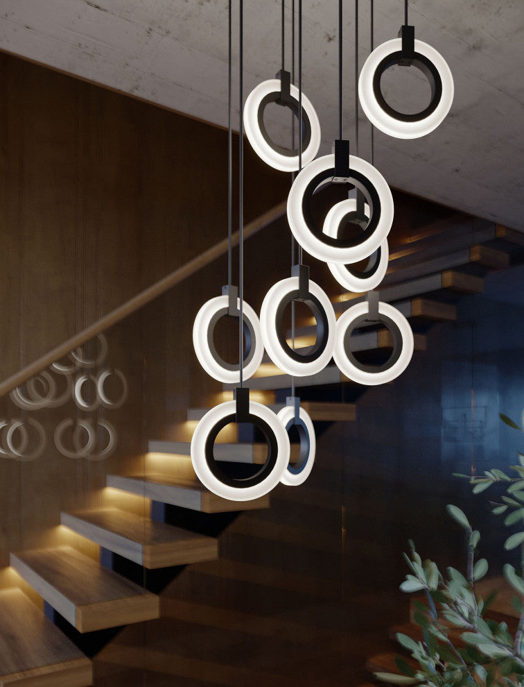 Halo Pendant Light, 120V, 5 CCT, Black, Round, 9-Light