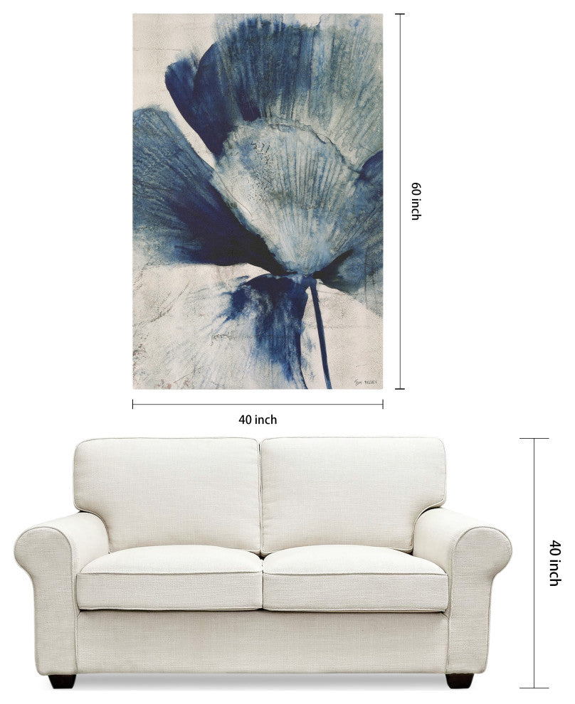 "Azure Bloom" Blue Flower Rendered on Gold Shagreen Wrapped Canvas Wall Art