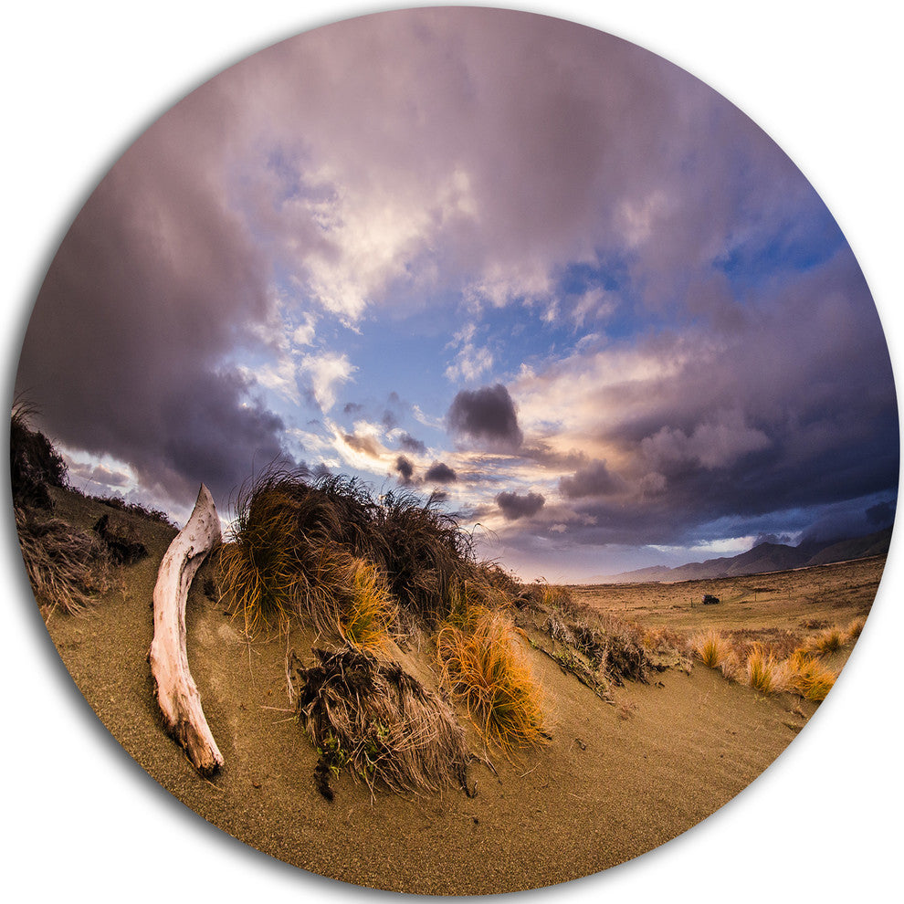 Old Wooden Trunk In The Sunset, Modern Seascape Round Wall Art, 11"