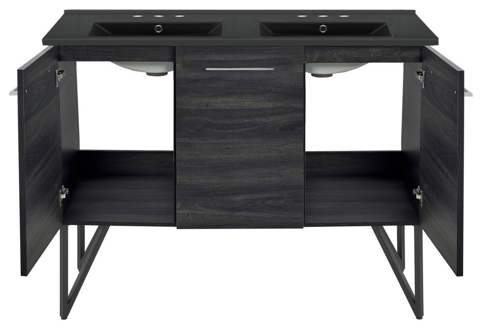 Annecy 48" Black Walnut, Bathroom Vanity With Black, 3-Hole Sink Top