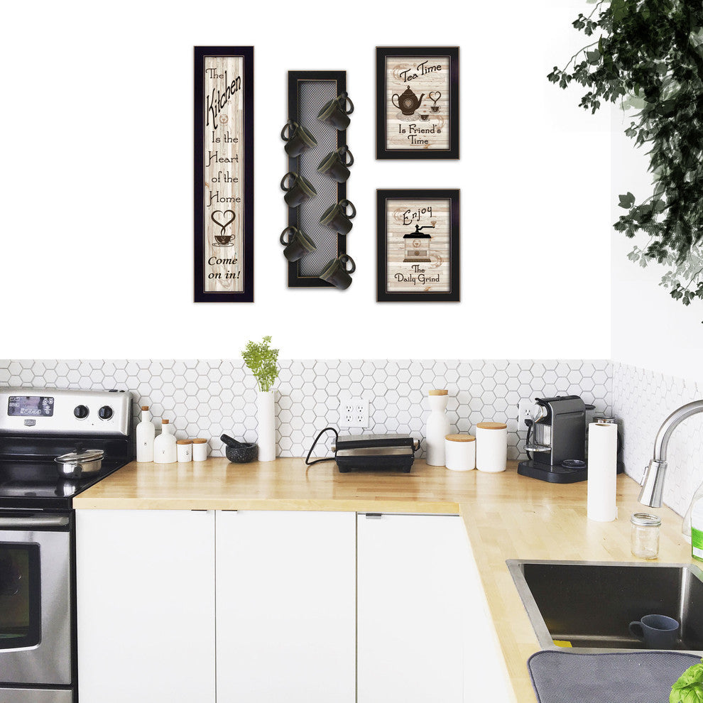 "Kitchen Collection V" 4-Piece Vignette with 7-Peg Mug Rack, Black Frame
