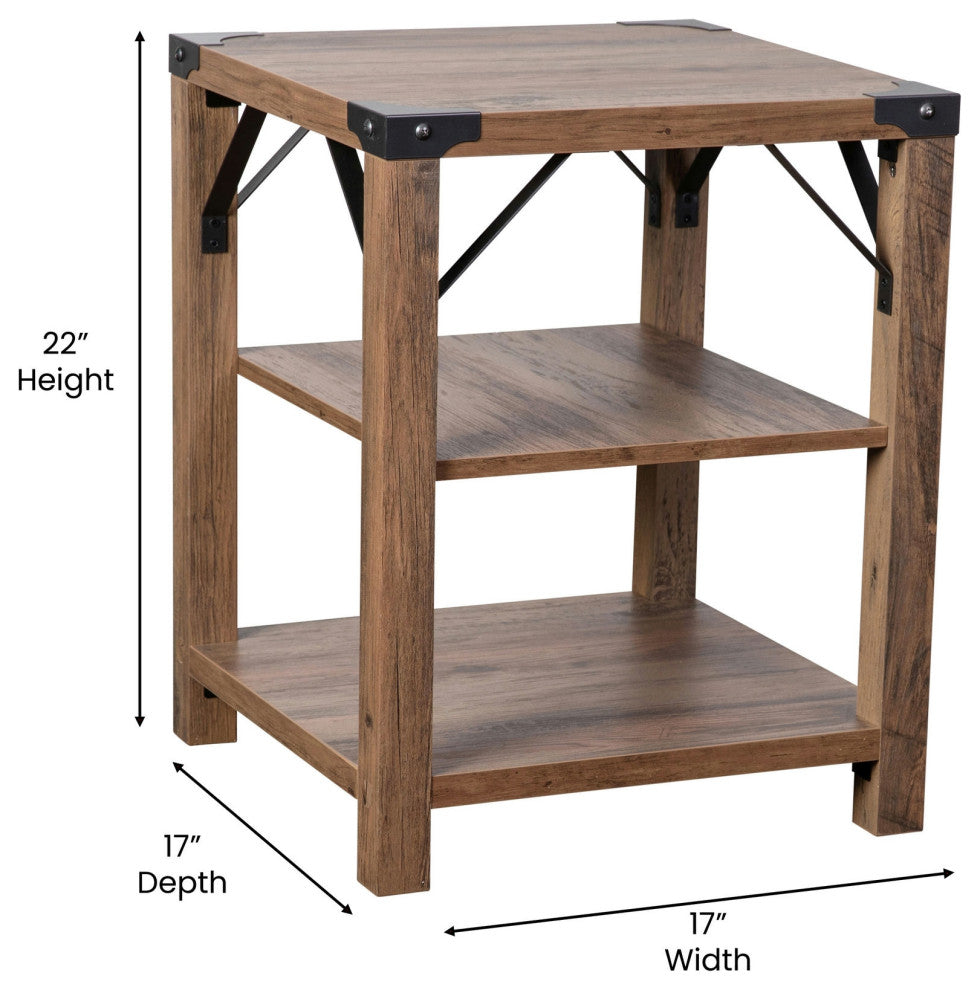 Wyatt Modern Farmhouse Wooden 3 Tier End Table, Rustic Oak