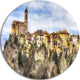 Toffia Hilltop Village, Landscape Disc Metal Artwork, 23"