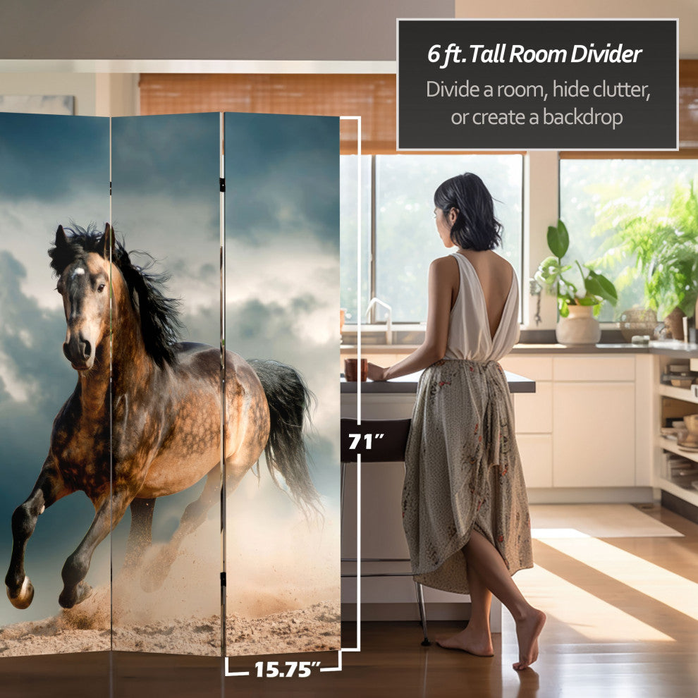 6' Tall Double Sided Galloping Horses Canvas Room Divider