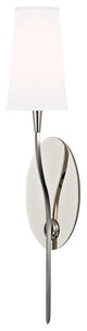 Rutland, One Light Wall Sconce, Polished Nickel Finish, White Faux Silk Shade