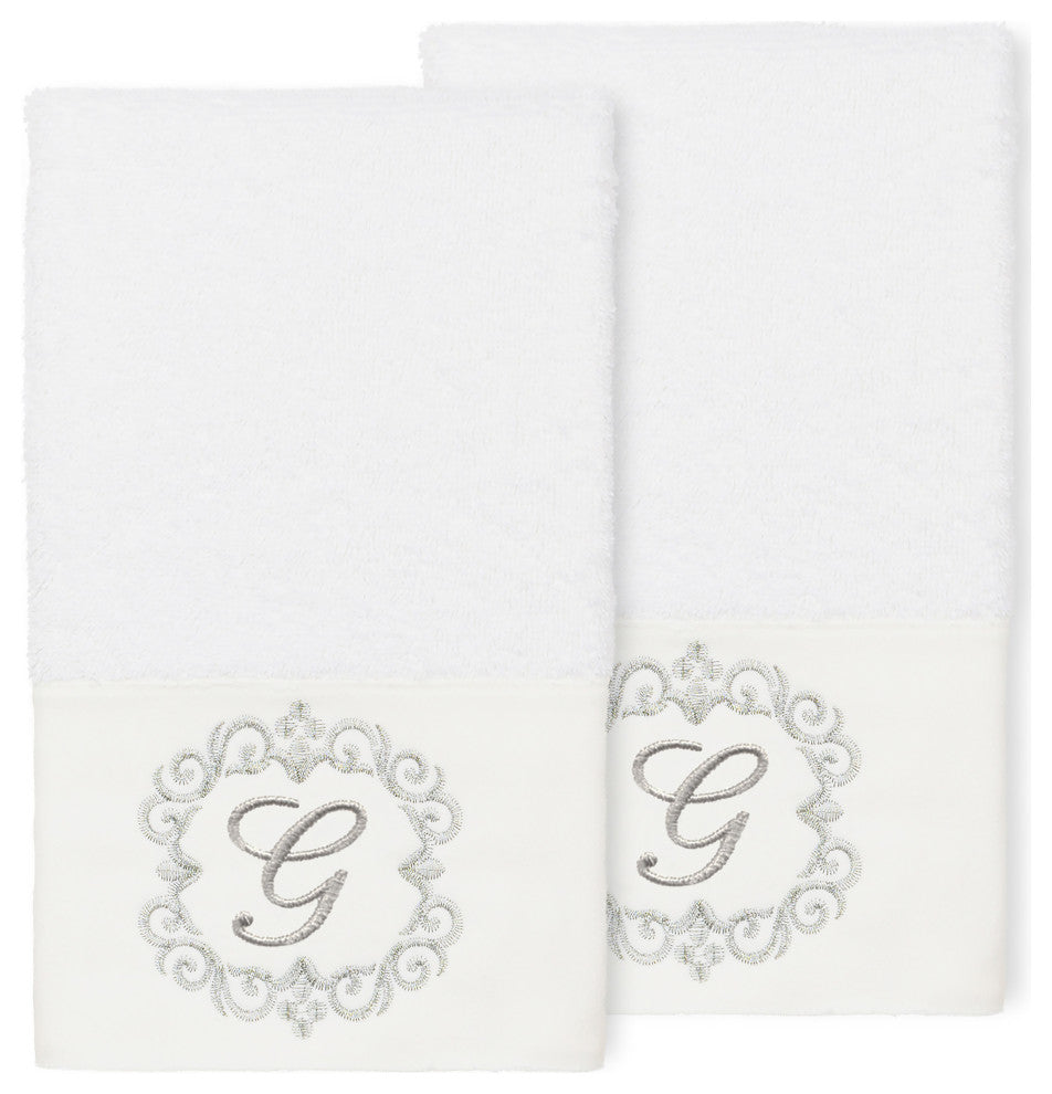 Linum Home Turkish Cotton Monica 2-Piece Embellished Hand Towel Set, White