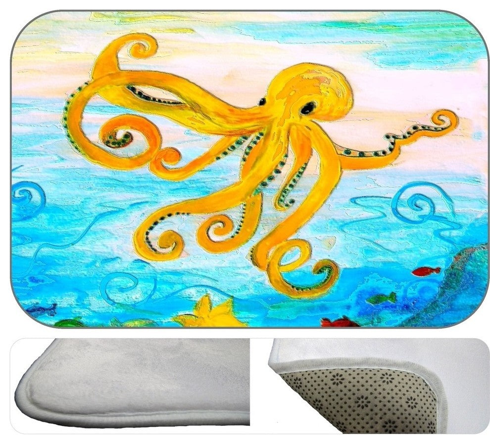 Yellow Octopus Deco Plush Bath Mat, 30"x20"