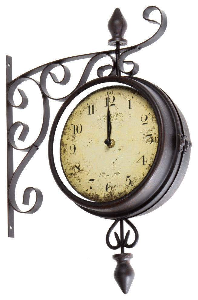 Truu Design Vintage Metal Double-Sided Bistro Round Wall Clock, 8"?D x 17"?H, Blac