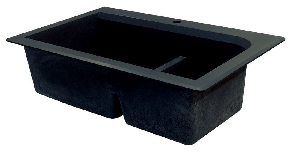 Radius 33" silQ Granite Drop-in Double Bowl Kitchen Sink with 3 Holes in Black