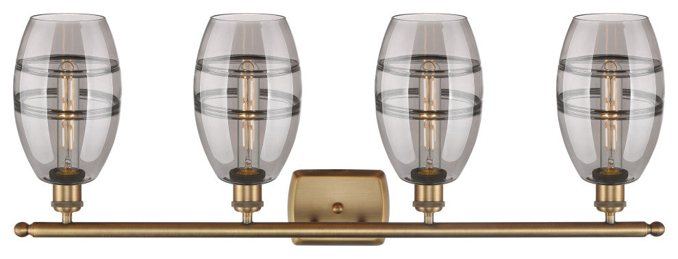Ballston-Vaz 4-Light 36" Bath Vanity Light, Brushed Brass, Light Smoke