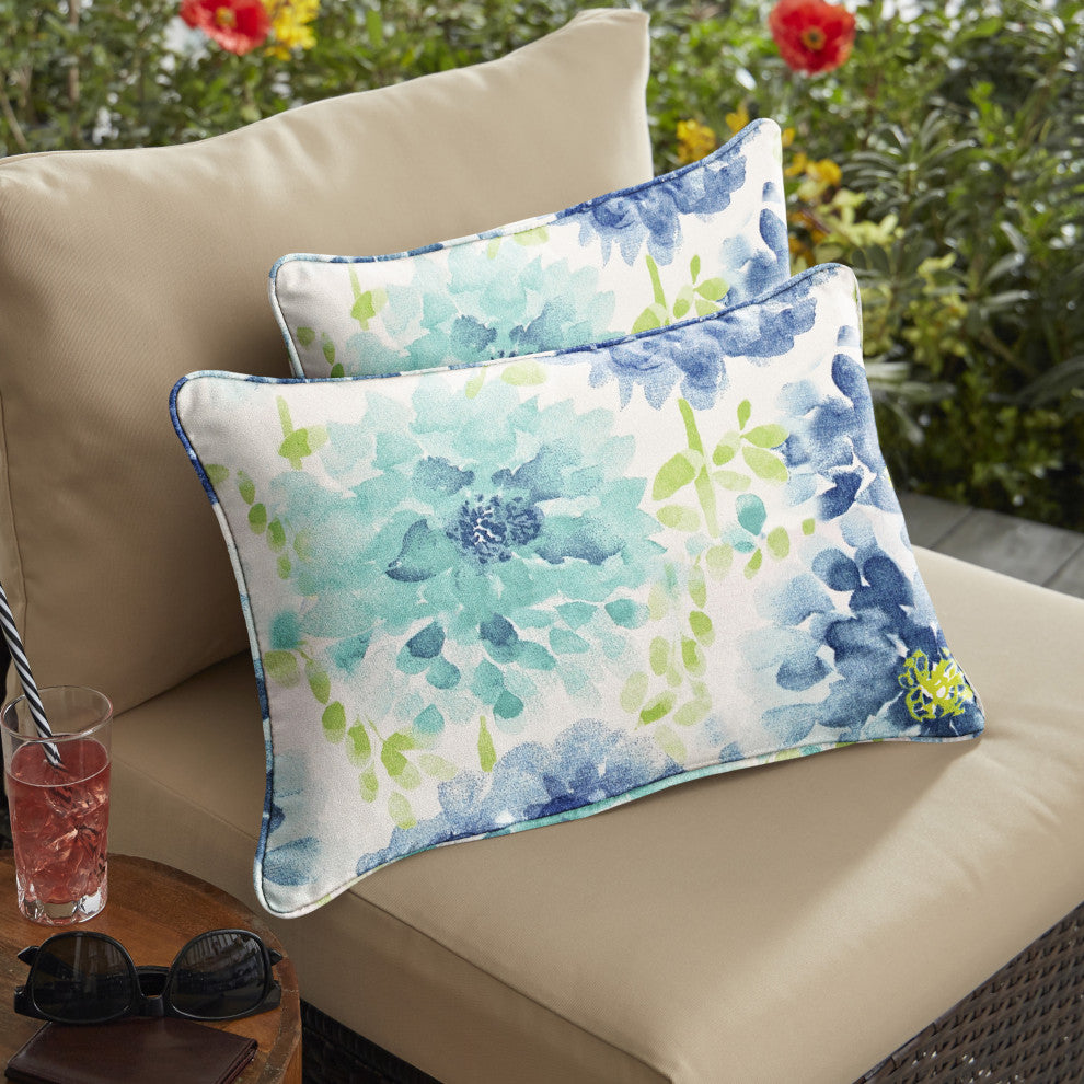 Sorra Home Gardenia Seaglass Corded Pillow, Set of 2, 20"x13"x6"