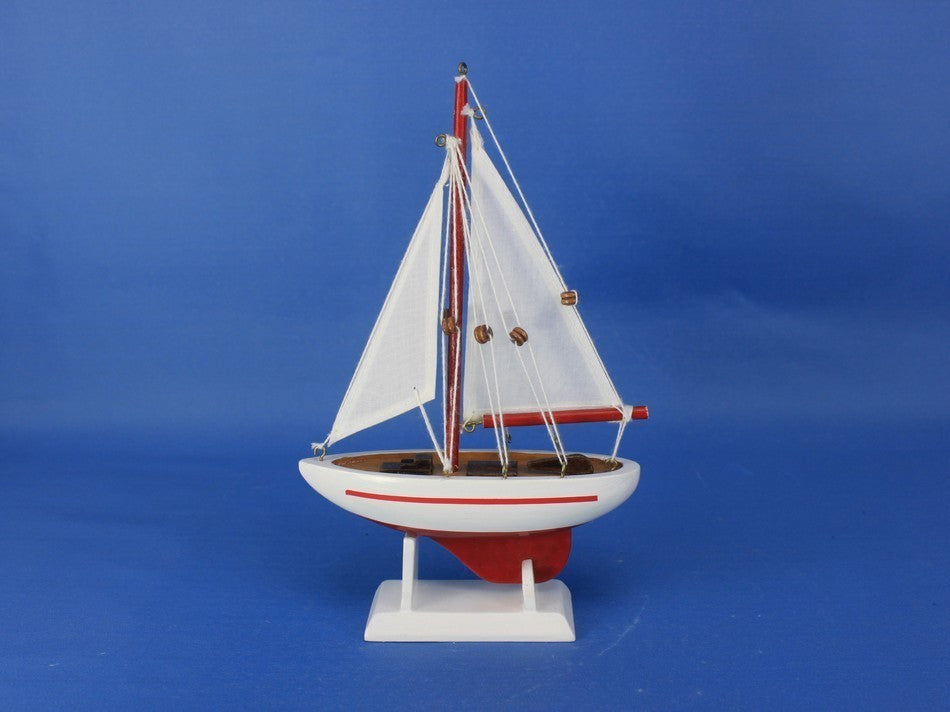 Wooden Pacific Sailer Model Sailboat Decoration, Red, 9"