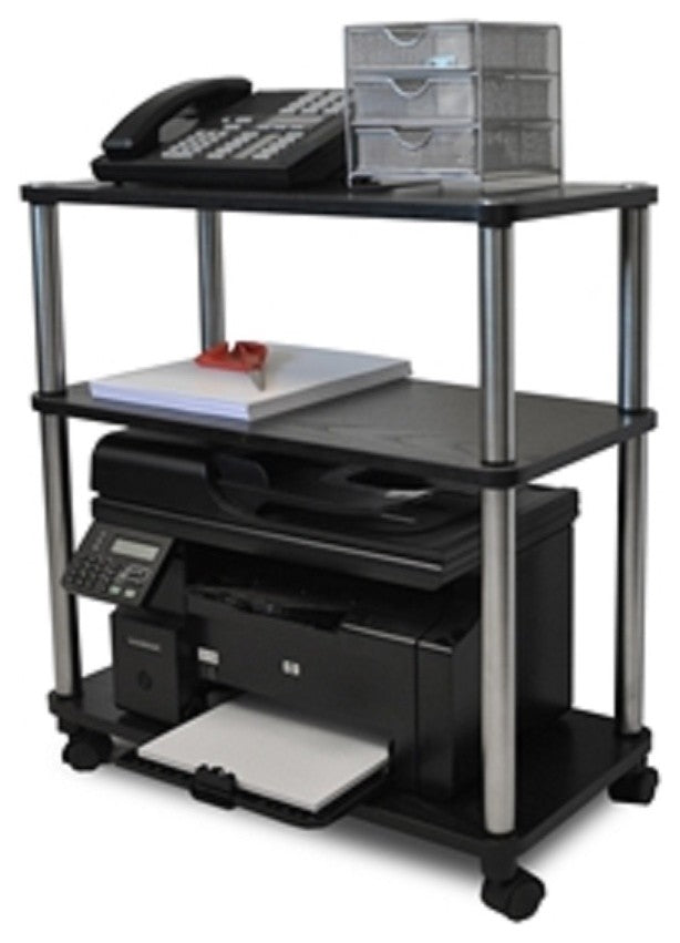 3-Shelf Mobile Home Office Caddy Printer Stand Cart, Black