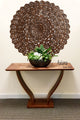 Round Lotus Flower Wood Carved Wall Plaque Home Decor, Brown, 48"x48"