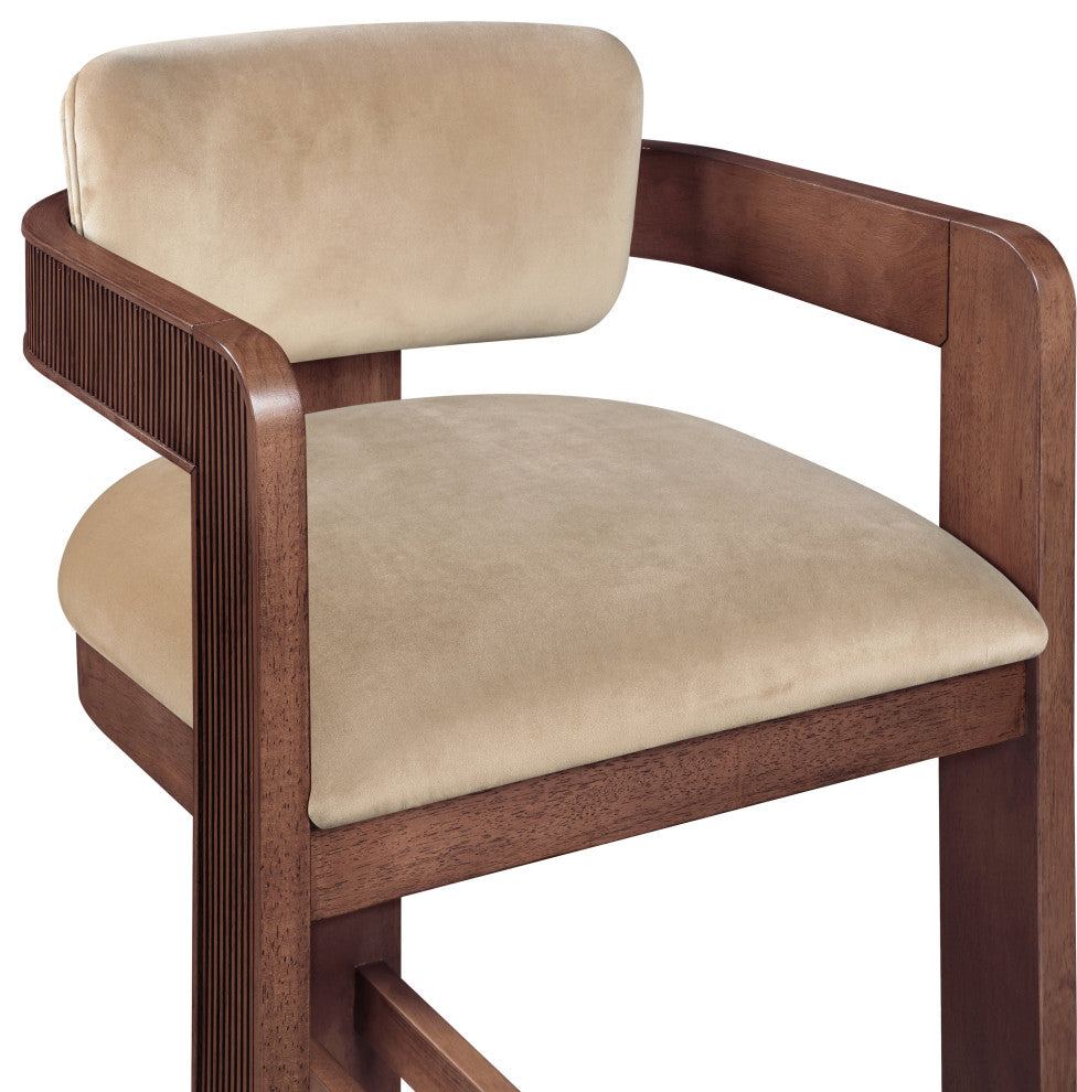 Sacha Upholstered Bar and Counter Stool, Beige, Velvet, Brown