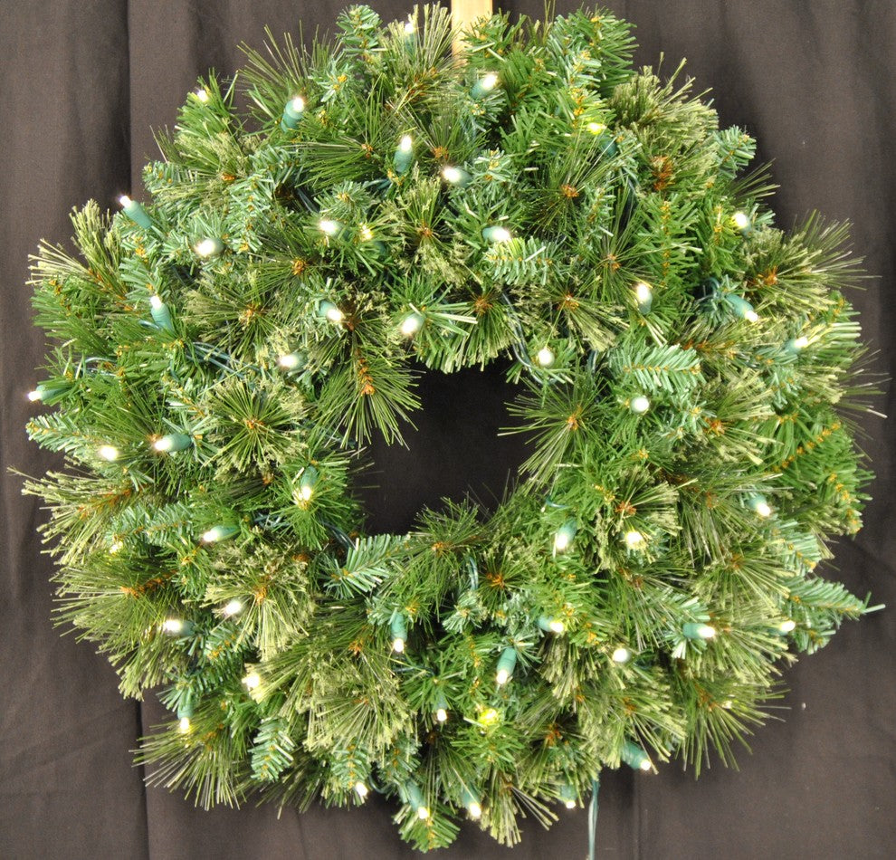 2' Blended Pine Wreath Pre-Lit With Warm White LEDs