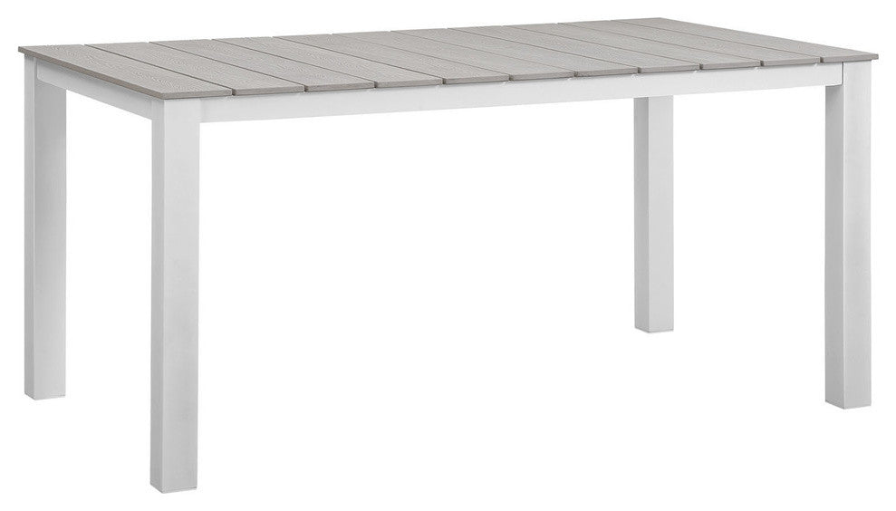 Modern Urban Contemporary Outdoor Patio Dining Table, White Light Gray Steel