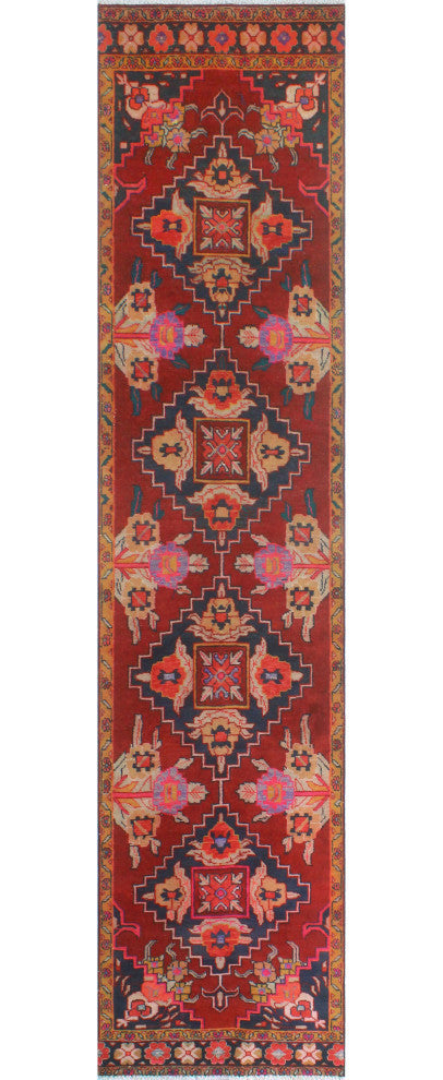 Fine Vintage Distressed Ameer Red/Charcoal Runner, 2'11x11'10