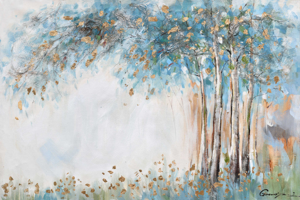 Gleaming Gold Summer Forest Oil Painting Print on Wrapped Canvas