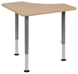 Triangular Natural Collaborative Student Desk, Adjustable 22.3"-34"