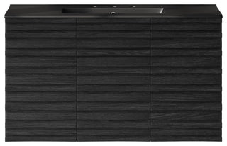 Cascade 36" Wall-Mounted Bath Vanity, Black Oak, Black Widespread Sink Top